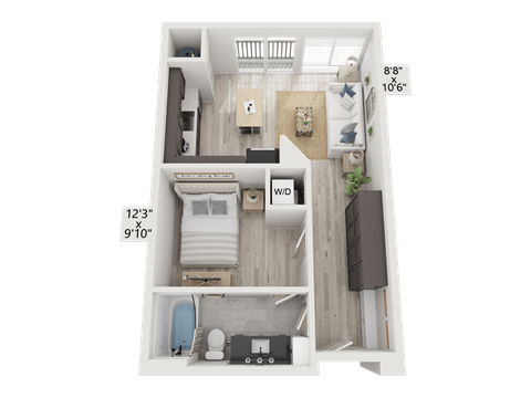 Floor plan for studio, 1 bath, 596 sqft